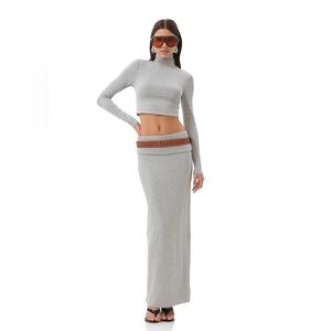 NWT | AFRM Esin Maxi Skirt & Micaela Crop Turtleneck | Heather Gray | Size L